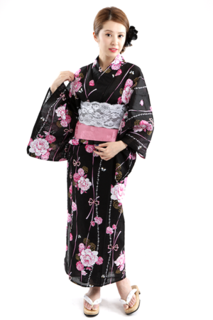 黒×ピンク ガーリー&ラブリーな小悪魔 高級浴衣 7点セット | YUKATA 