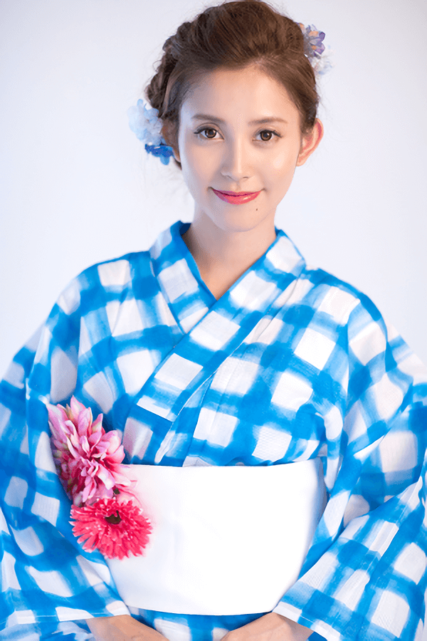 青×白 爽やかで涼し気なチェック柄 女性浴衣セット 7点 YUKATA SIENNE 浴衣通販