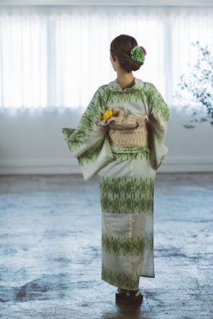 生成り×黄緑 和モダンな着物風大人浴衣7点セット | YUKATA SIENNE 